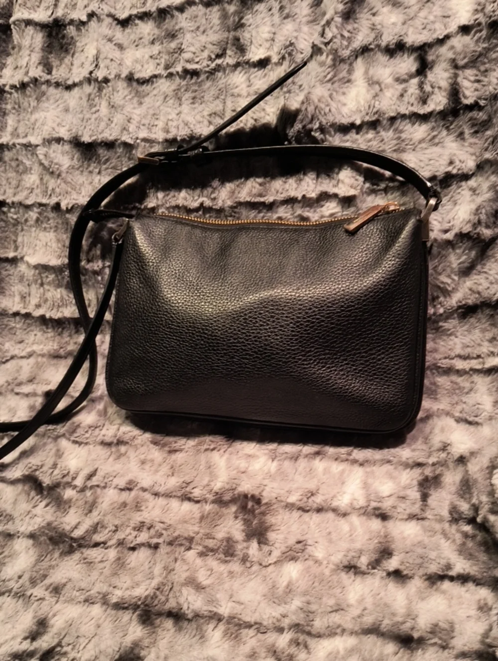 kate spade Black Pebbled Leather Slim Crossbody with Gold Details